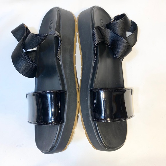 UGG Black Patent Leather Platform Slingback Sandals Womens 10 Retro - Picture 8 of 9
